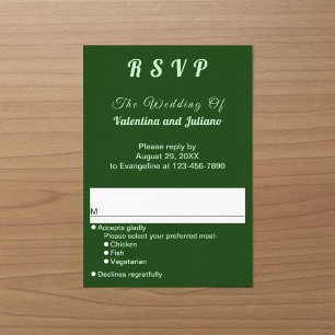 RSVP de boda minimalista oscuro verde retrato