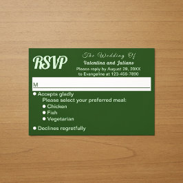 RSVP de boda minimalista verde oscuro