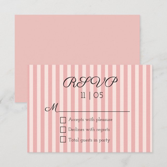 RSVP de boda moderna a rayas rosadas y Rubor (Anverso / Reverso)