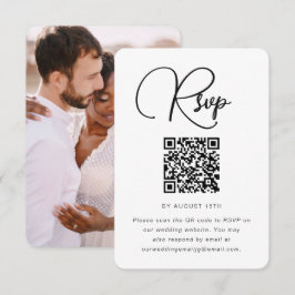 RSVP de boda moderna con código QR y foto