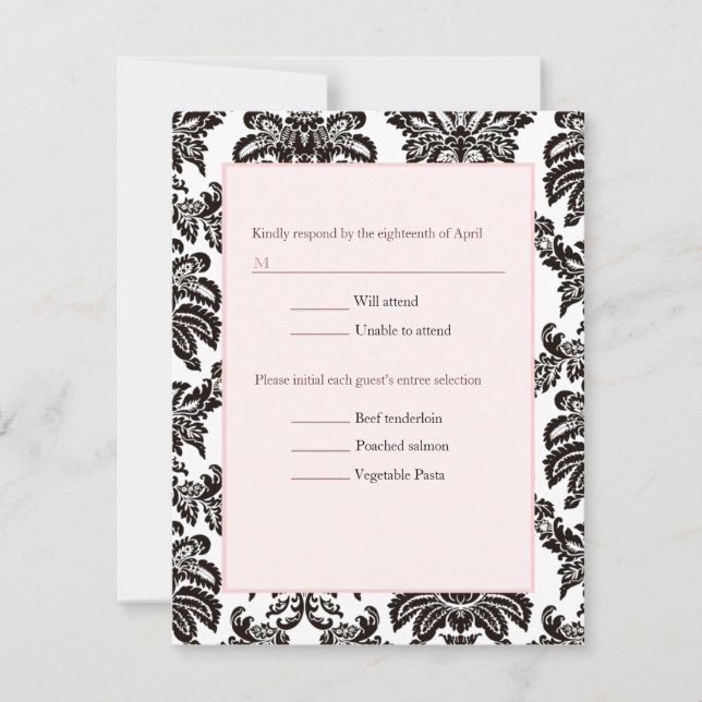 RSVP de boda moderna de Damasco rosa (Anverso)