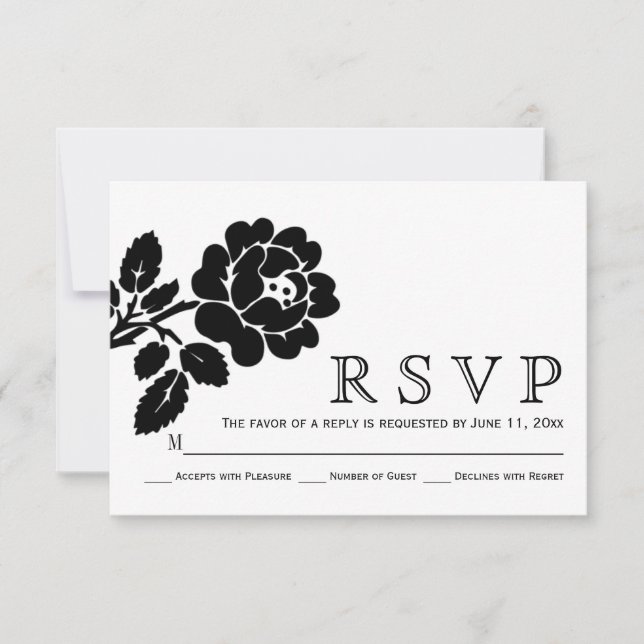 RSVP de boda moderna de rosa blanco y negro (Anverso)