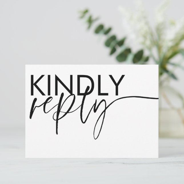 RSVP de boda moderna en blanco y negro (Anverso de pie)