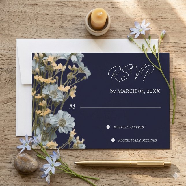 RSVP de boda moderna floral naval (Subido por el creador)