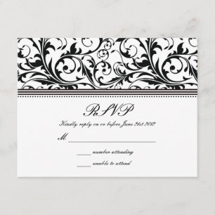 RSVP de Boda Negra y Blanca de Swirl