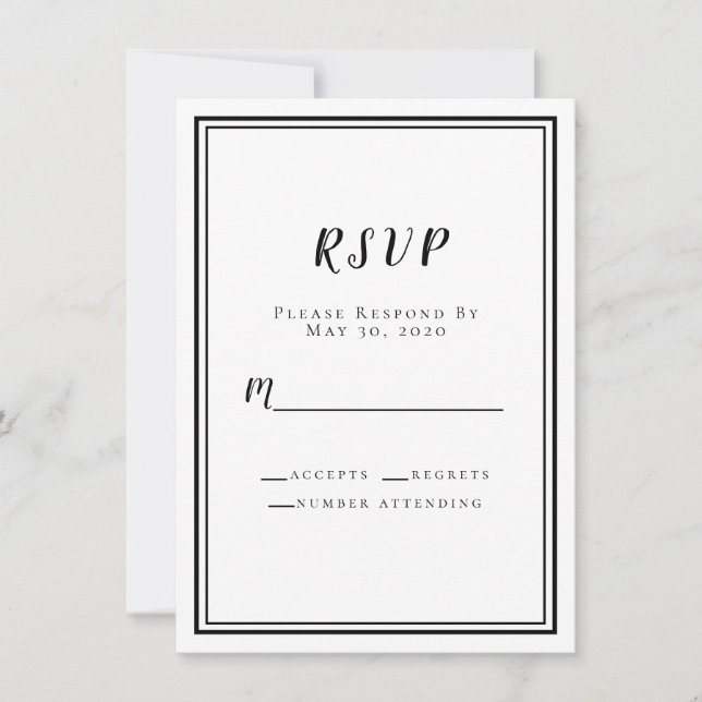 RSVP de boda negro blanco simple moderno minimalis (Anverso)