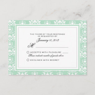 RSVP de boda personalizada Mint and White Damask