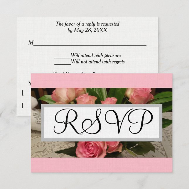 RSVP de boda plateada de rosas rosadas (Anverso / Reverso)