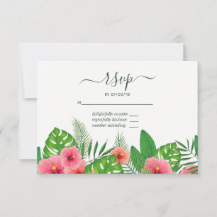 RSVP de boda playera con hojas tropicales acuarela