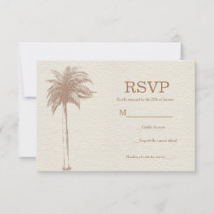RSVP de boda playera con palmeras marrón vintage