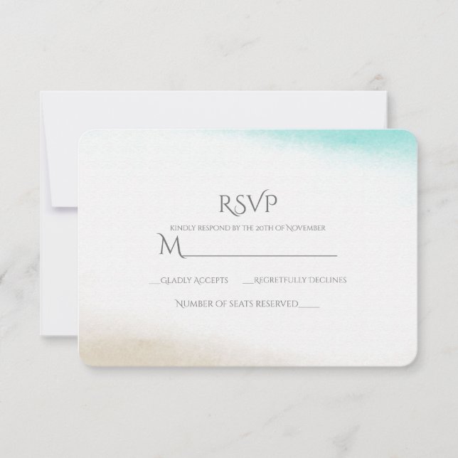 RSVP de boda playera sutil con acuarela en azul ve (Anverso)