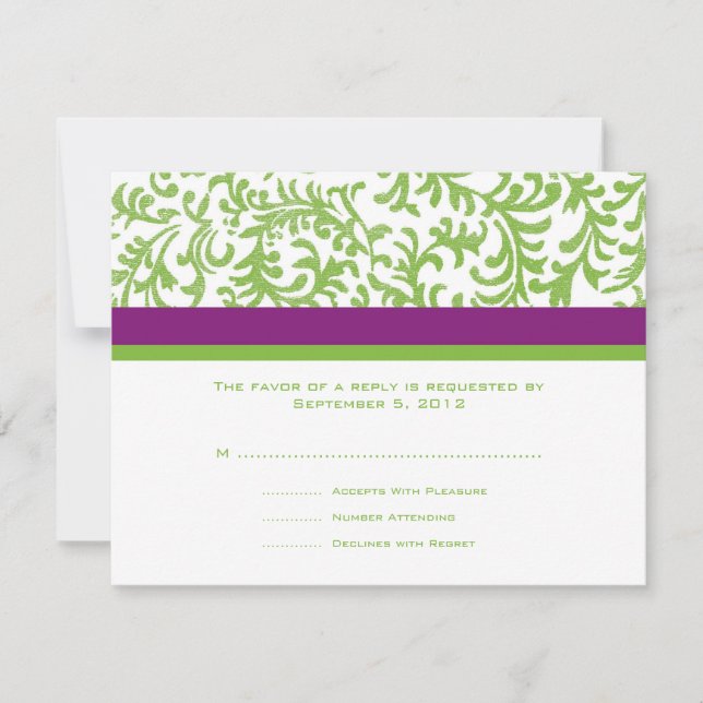 RSVP de boda púrpura y verde (Anverso)