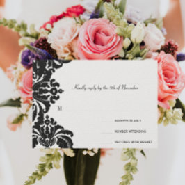 RSVP de Boda Real Negro Damask