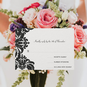 RSVP de Boda Real Negro Damask