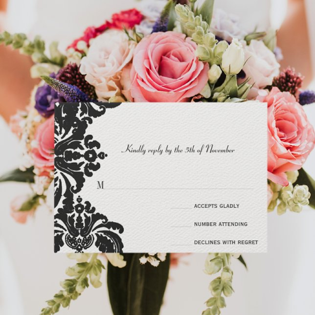 RSVP de Boda Real Negro Damask (Subido por el creador)