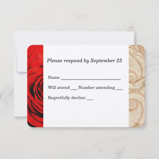 RSVP de Boda Roja Rosa Vintage (Anverso)