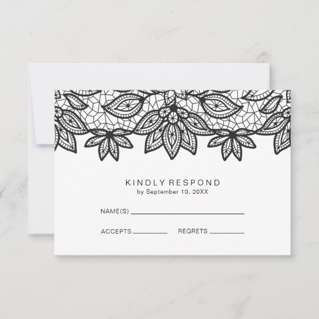 RSVP de boda romántica negra y blanca (Anverso)