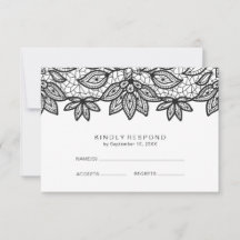 RSVP de boda romántica negra y blanca