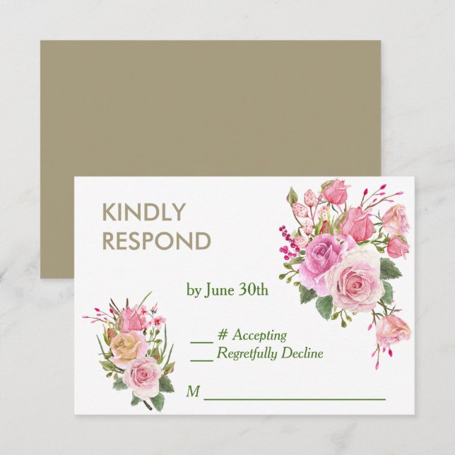 RSVP de boda rosa de marco dorado (Anverso / Reverso)