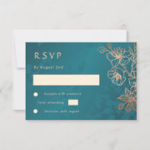 RSVP de boda rosa oro teal floral
