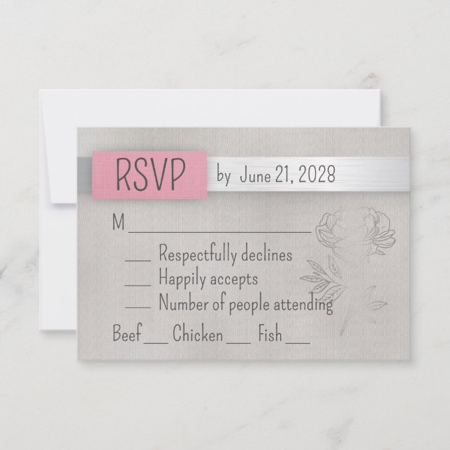 RSVP de Boda Rosa, Plata y Gris (Anverso)