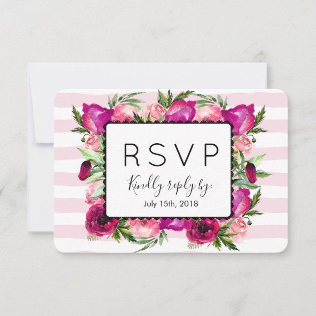 RSVP de boda RSVP de casamiento con flores rosadas (Anverso)