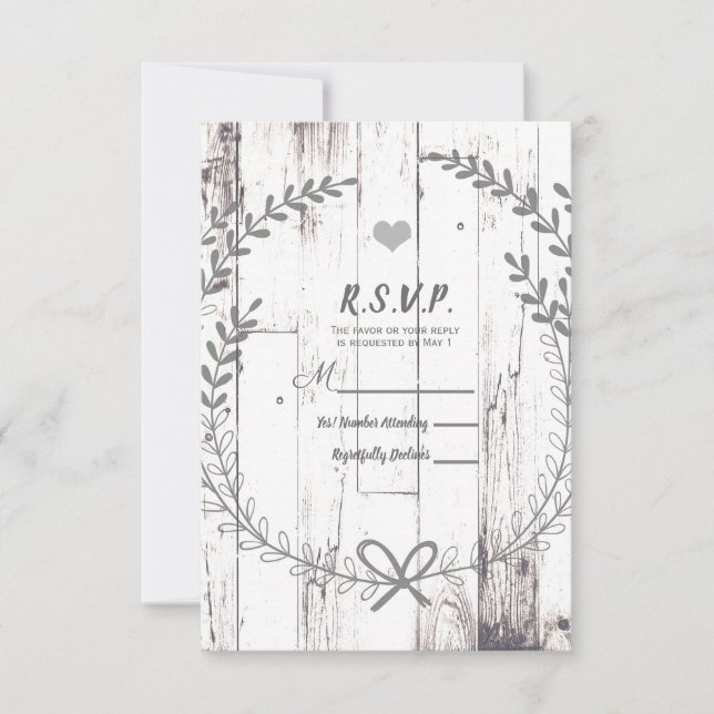 RSVP de boda rural Rústica de la Madera Blanca (Anverso)