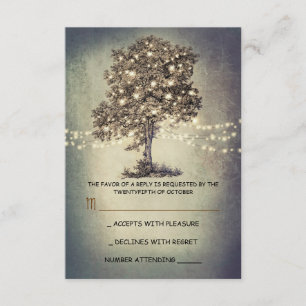 RSVP de boda rústica con luces de árbol y cadena