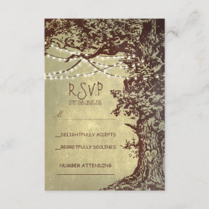 RSVP de boda rústica con luces de árbol y cadena