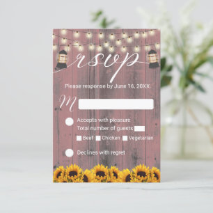 RSVP de boda rústica de girasol y granero rosado