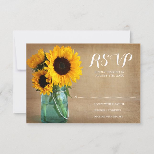RSVP de boda rústica de girasoles Mason Jar Countr (Anverso)