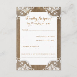 RSVP de boda rústica de madera y encaje