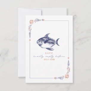 RSVP de Boda Rustica de Pescado Rojo y Playa Azul