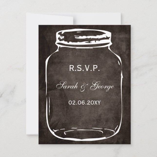 rsvp de boda rústica de tarro de masón (Anverso)
