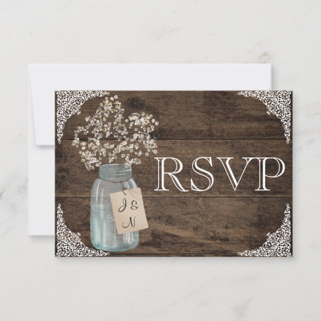 RSVP de Boda Rústica Floral de Campo en Granero (Anverso)