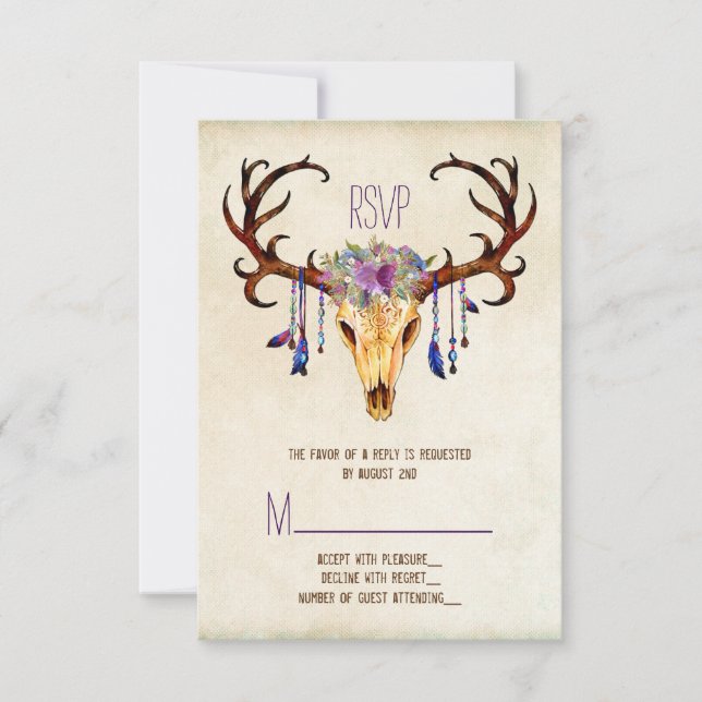 RSVP de boda Rústica por el país de Deer Antler (Anverso)