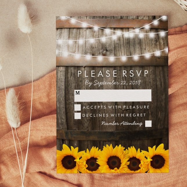 RSVP de boda rústica por país | Luces de girasol (Subido por el creador)