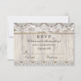 RSVP de boda rústica vintage de encaje y madera