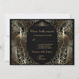 RSVP de boda senior Glam Gold Art Deco Pavos Reale