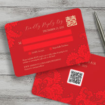 RSVP de boda tradicional china con código QR