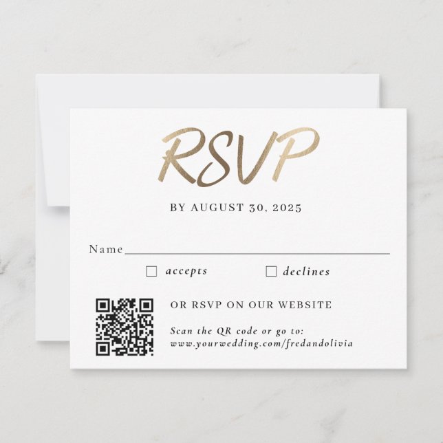 RSVP de boda tradicional y código QR dorado (Anverso)