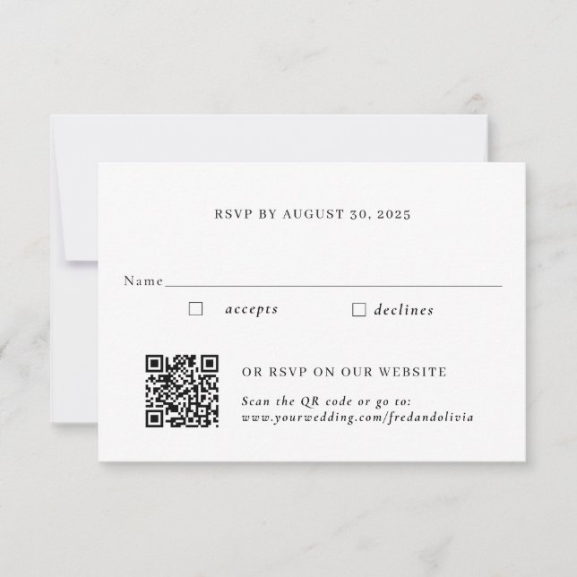 RSVP de boda tradicional y código QR dorado (Anverso)