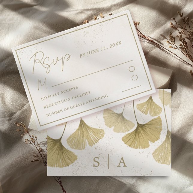 RSVP de boda tropical con follaje rústico dorado f (Subido por el creador)