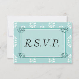 RSVP de boda verde azulada de Damask