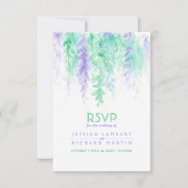 RSVP de boda verde violeta en cascada