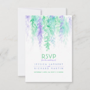 RSVP de boda verde violeta en cascada