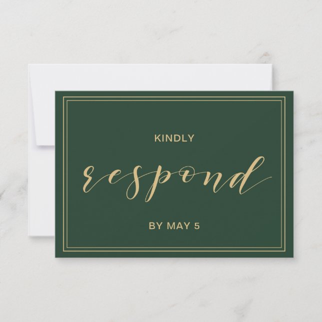 Rsvp de Boda Verde y Oro (Anverso)