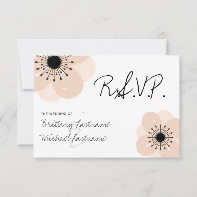 RSVP de bodas anémonas rosadas en Francia (Anverso)