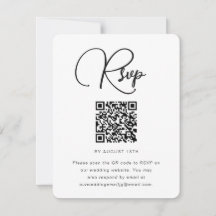 RSVP de bodas blancas y negras con código QR