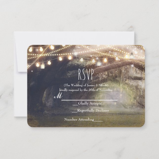 RSVP de bodas con luces forestales encantadas de B (Anverso)